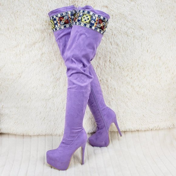 Top Show Lilac Purple Platform 6.5" High Heel Thigh Crotch Boots Size 5.5 - Picture 7 of 10